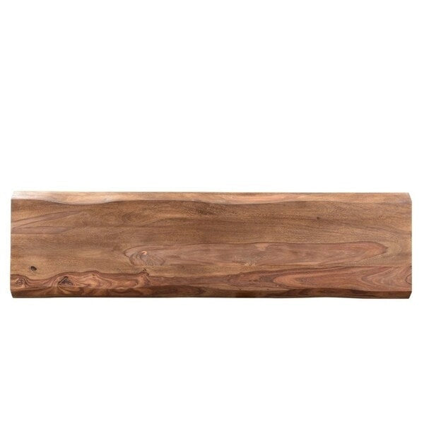 Banc en bois massif à bord brut avec pieds en fer