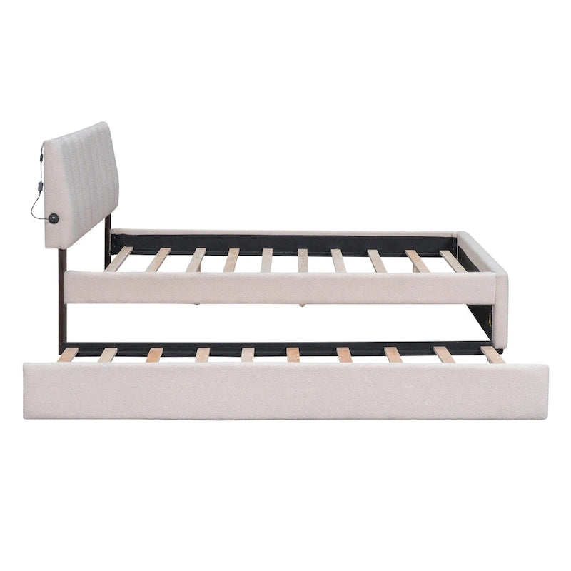 Lit plateforme capitonné avec éclairage LED et lit gigogne