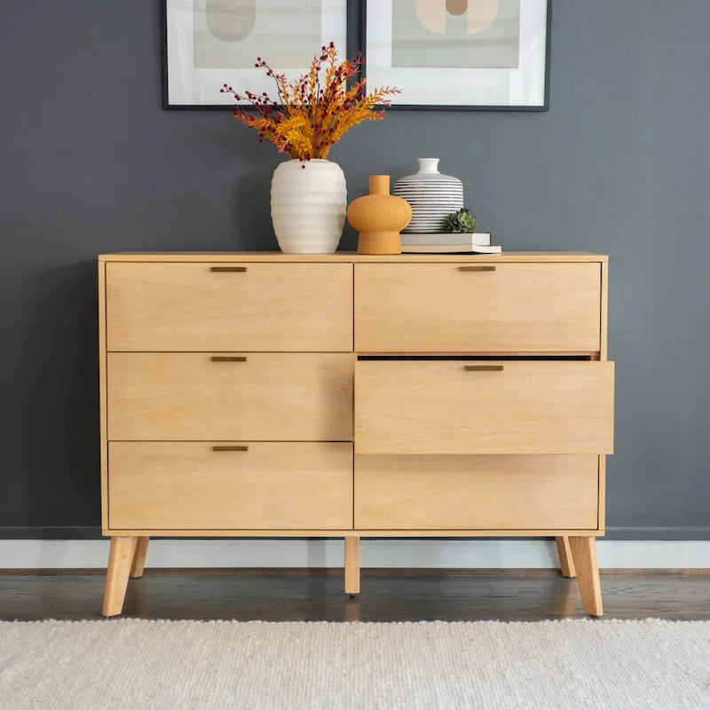 Commode en bois à 6 tiroirs de style Mid-Century