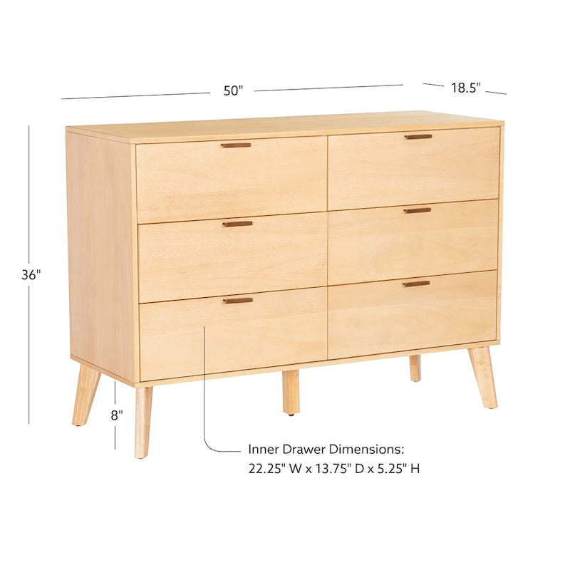 Commode en bois à 6 tiroirs de style Mid-Century