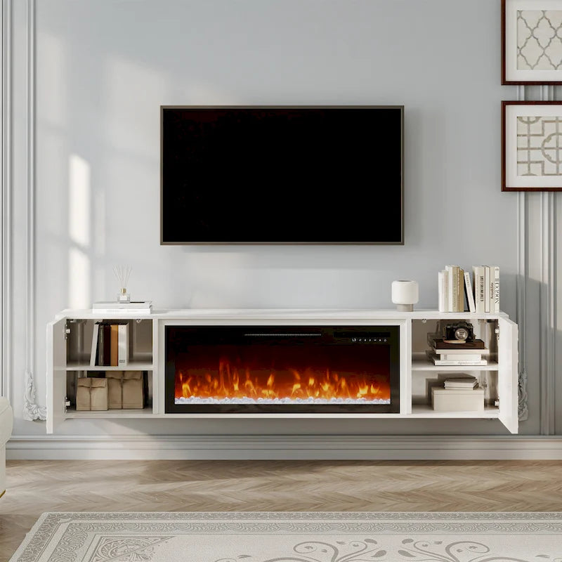 Meuble TV mural de 170 cm avec foyer électrique de 91 cm