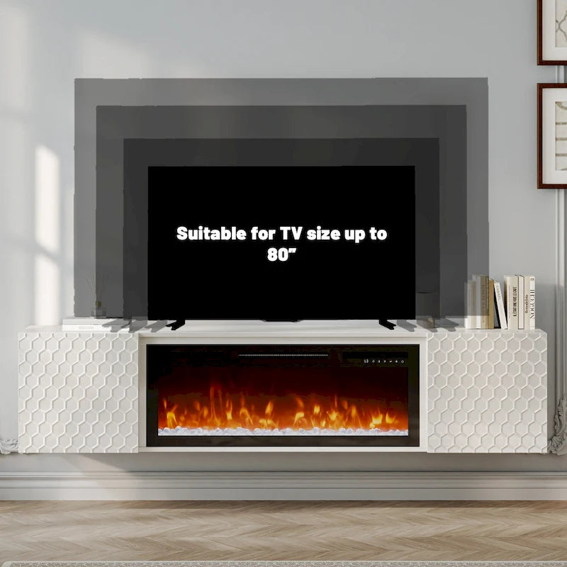 Meuble TV mural de 170 cm avec foyer électrique de 91 cm