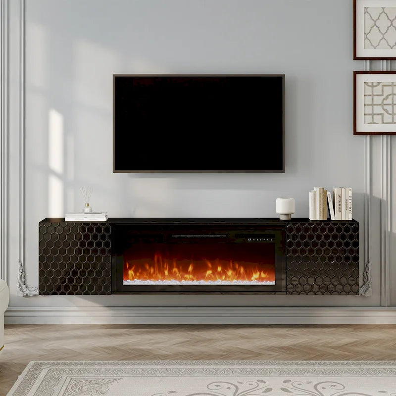 Meuble TV mural de 170 cm avec foyer électrique de 91 cm