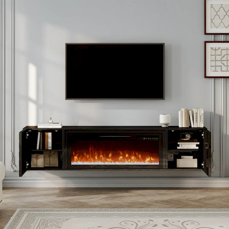 Meuble TV mural de 170 cm avec foyer électrique de 91 cm