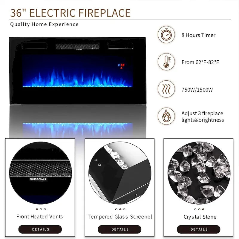 Meuble TV de 70 pouces avec cheminée électrique intégrée