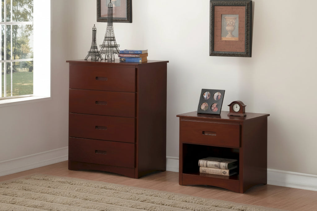 Commode à 4 tiroirs en brun cerisier foncé