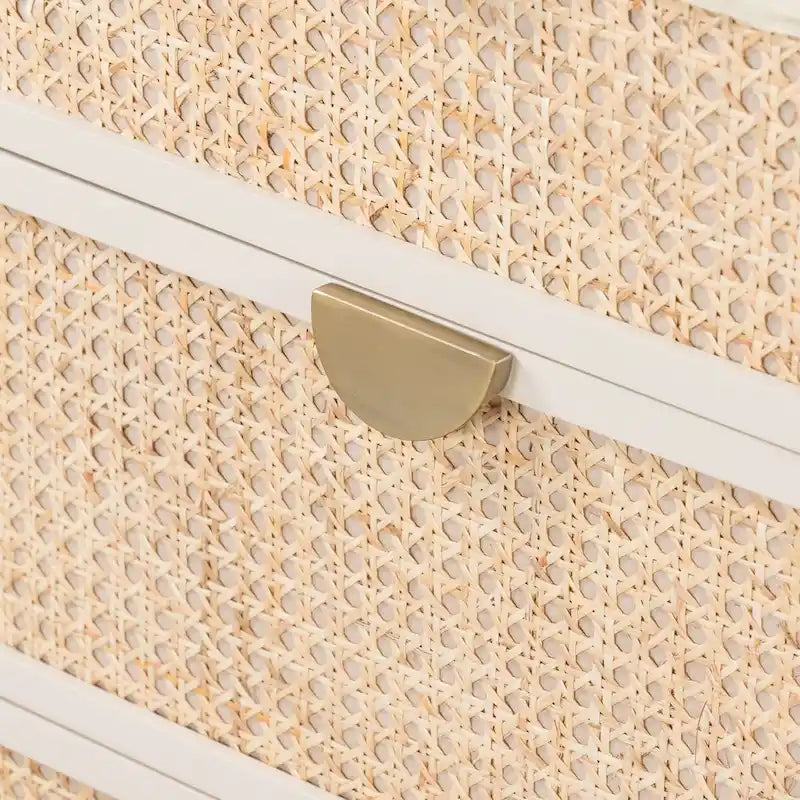 Commode à 6 tiroirs avec panneaux en cannage - Albâtre mat
