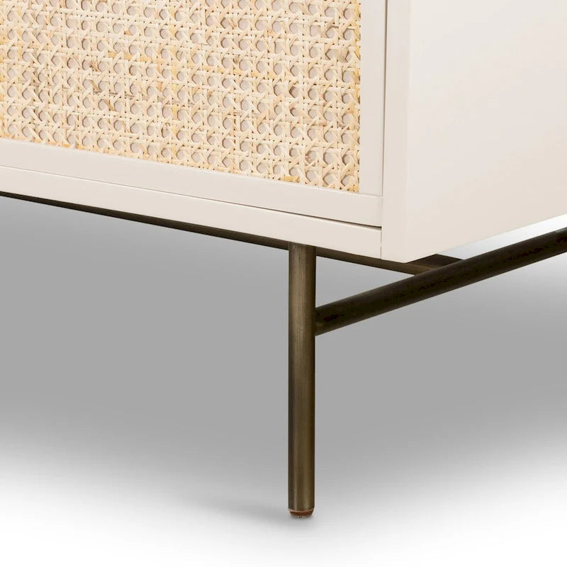 Commode à 6 tiroirs avec panneaux en cannage - Albâtre mat