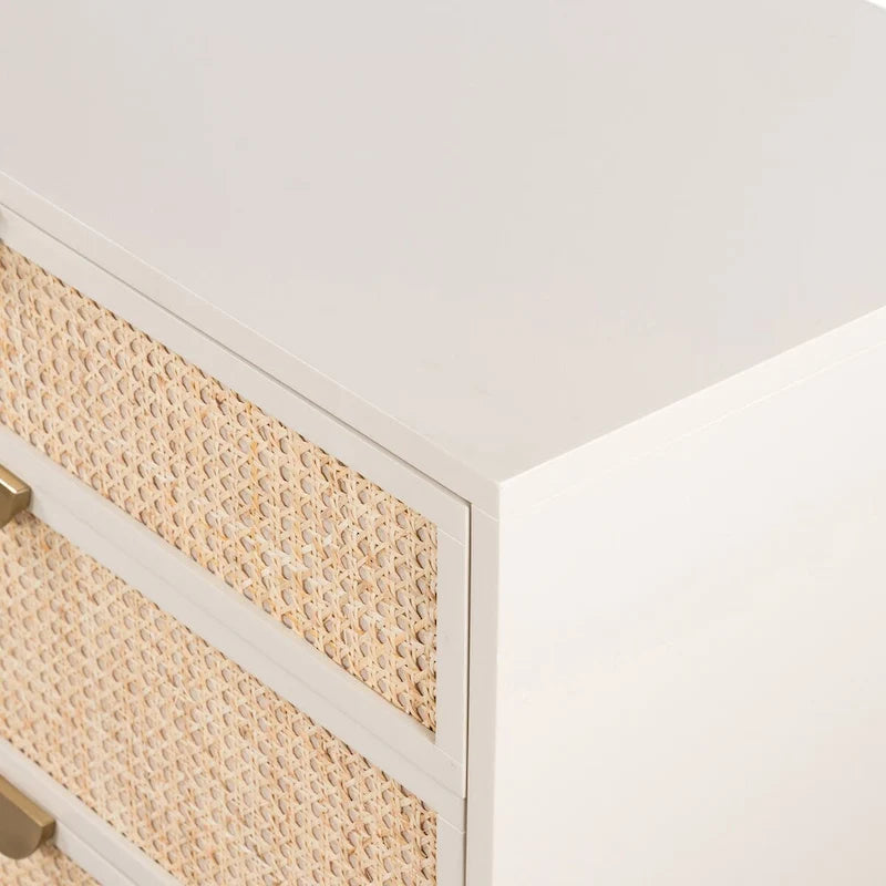 Commode à 6 tiroirs avec panneaux en cannage - Albâtre mat
