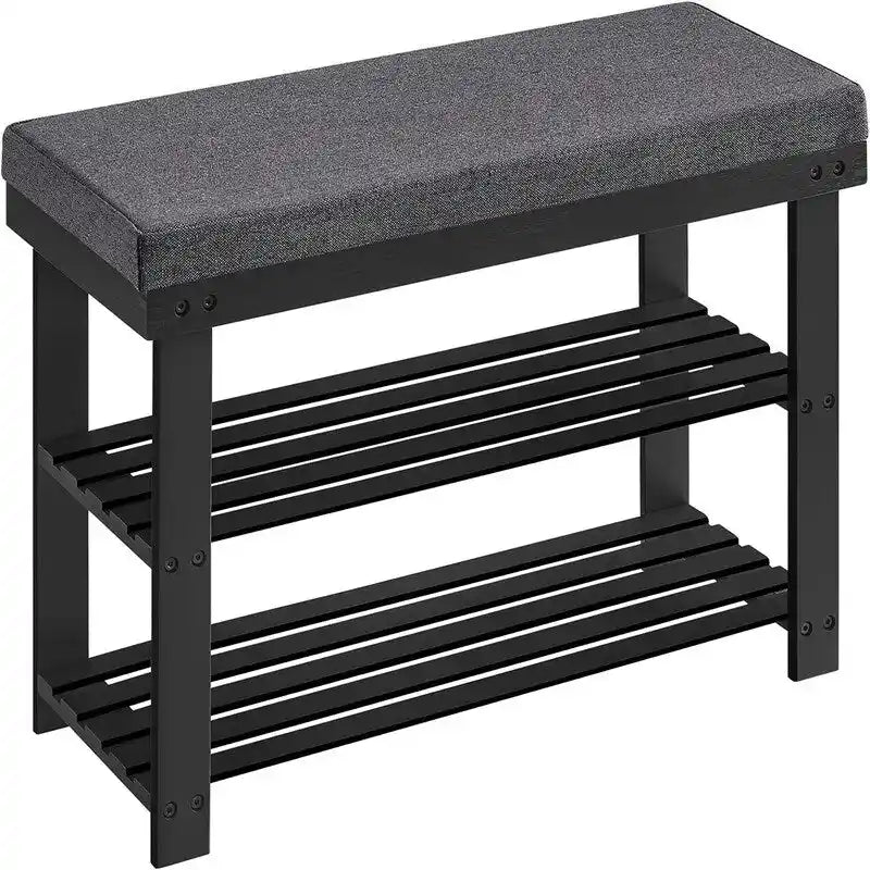 Étagère à chaussures 3 niveaux avec banc rembourré
