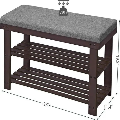 Étagère à chaussures 3 niveaux avec banc rembourré