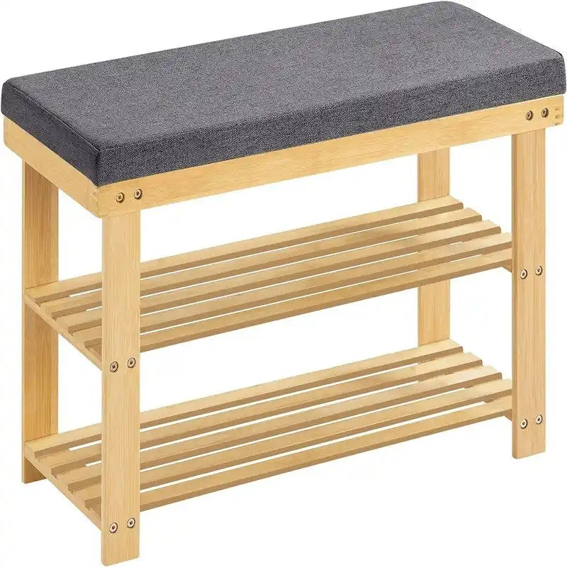 Étagère à chaussures 3 niveaux avec banc rembourré