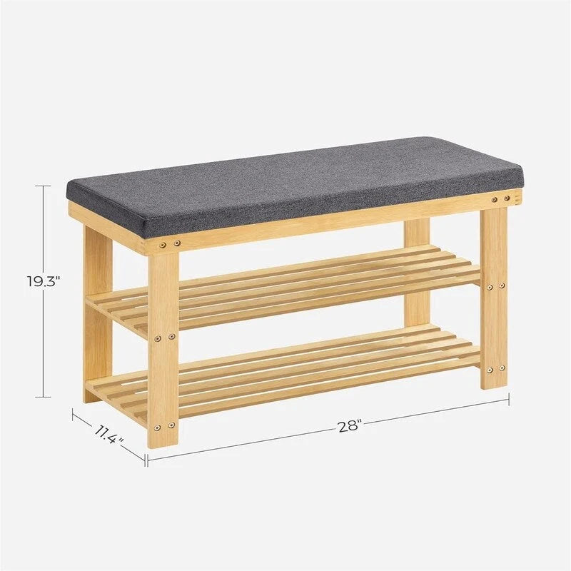 Étagère à chaussures 3 niveaux avec banc rembourré