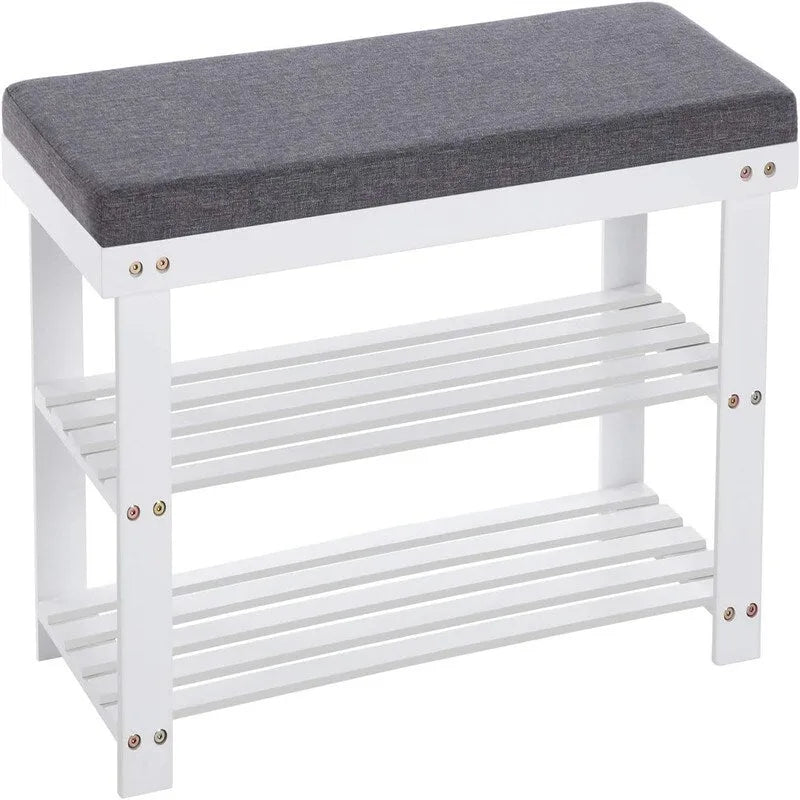 Étagère à chaussures 3 niveaux avec banc rembourré