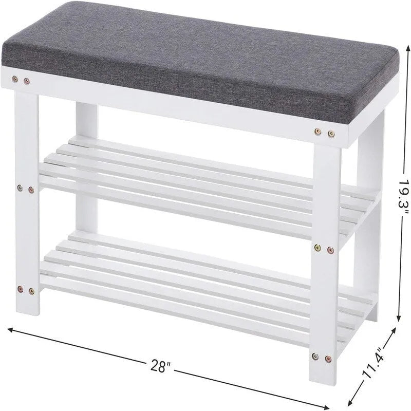 Étagère à chaussures 3 niveaux avec banc rembourré