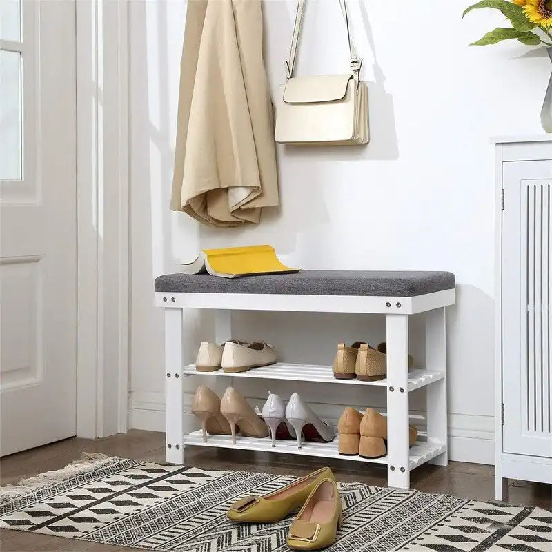 Étagère à chaussures 3 niveaux avec banc rembourré