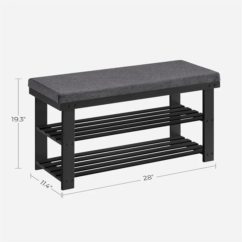 Étagère à chaussures 3 niveaux avec banc rembourré