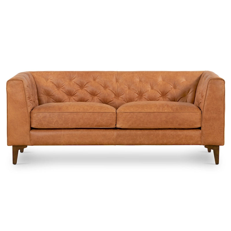 Canapé compact deux places – Cuir pleine fleur couleur cognac
