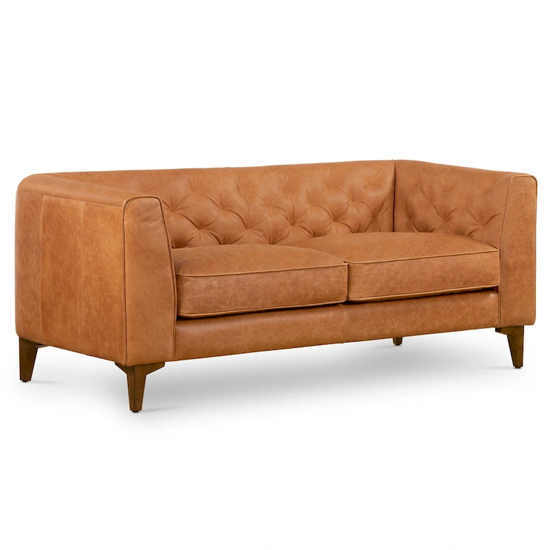 Canapé compact deux places – Cuir pleine fleur couleur cognac