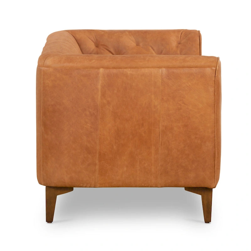Canapé compact deux places – Cuir pleine fleur couleur cognac