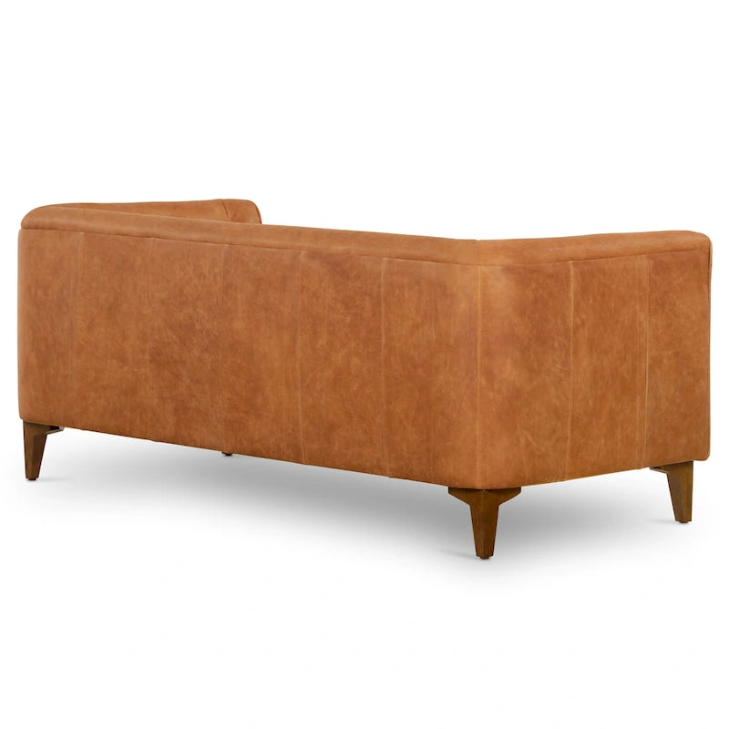 Canapé compact deux places – Cuir pleine fleur couleur cognac