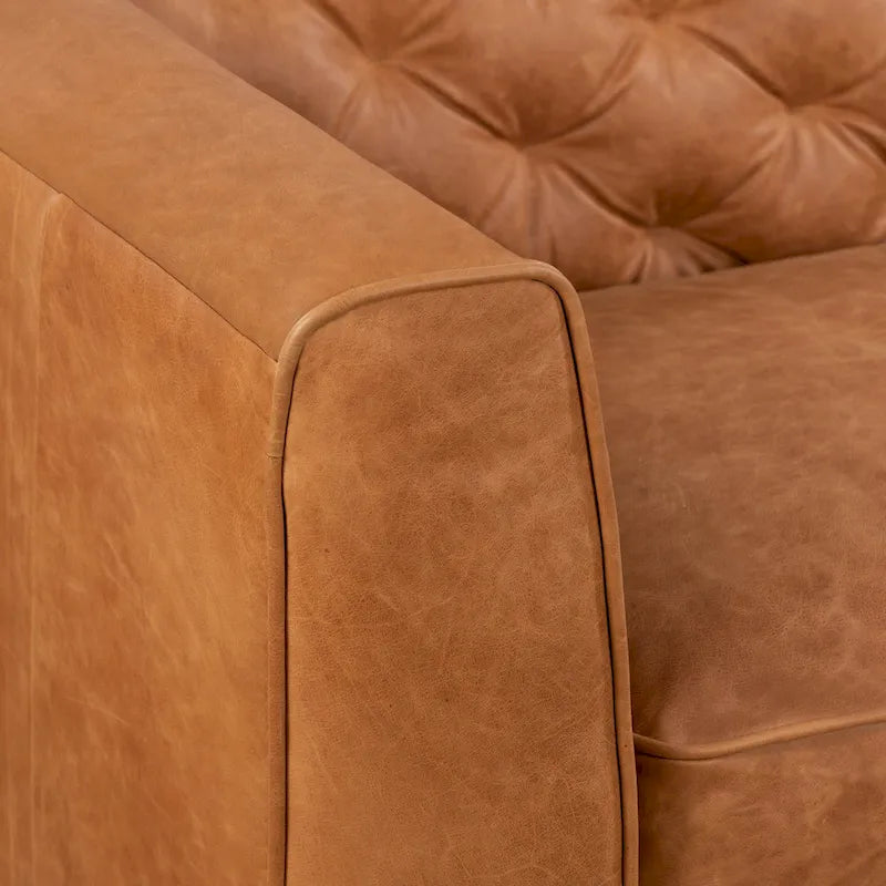 Canapé compact deux places – Cuir pleine fleur couleur cognac
