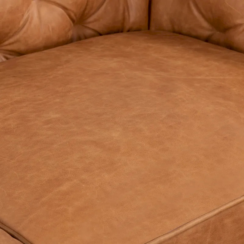 Canapé compact deux places – Cuir pleine fleur couleur cognac