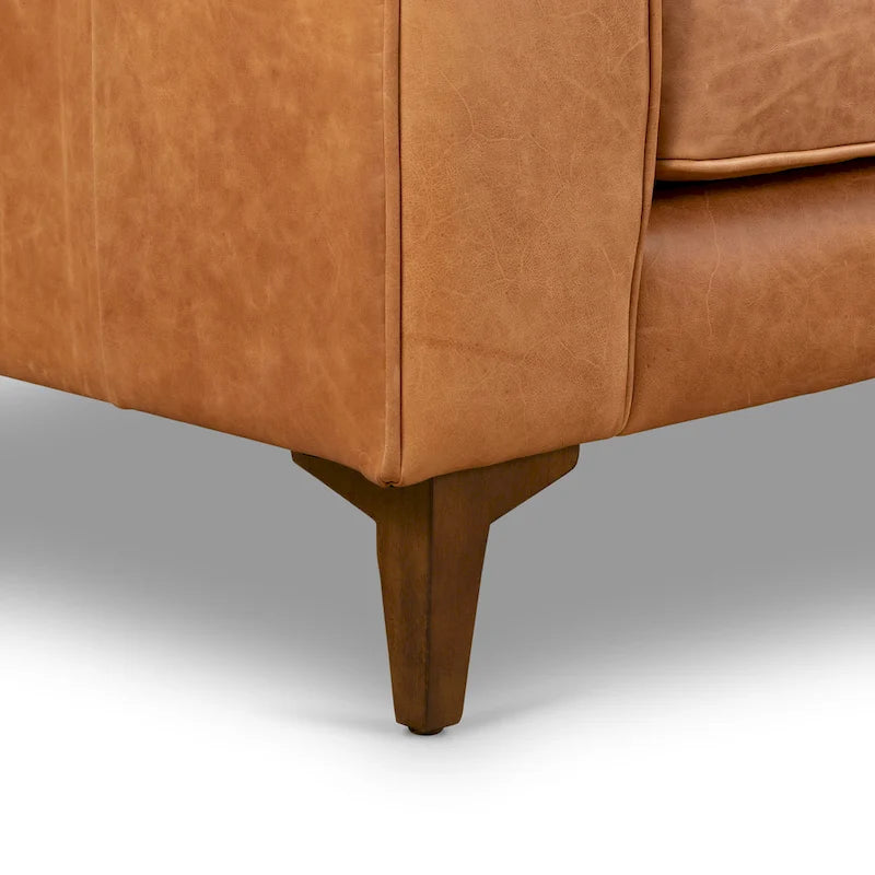 Canapé compact deux places – Cuir pleine fleur couleur cognac