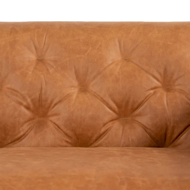 Canapé compact deux places – Cuir pleine fleur couleur cognac