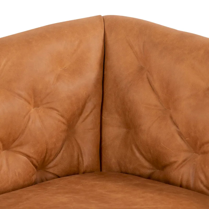 Canapé compact deux places – Cuir pleine fleur couleur cognac