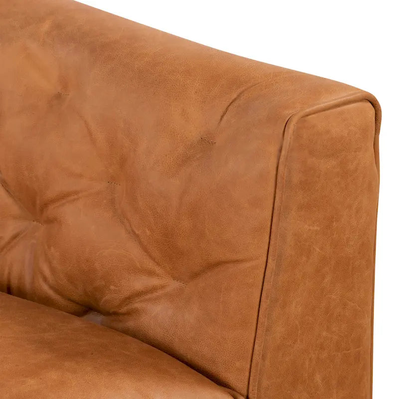Canapé compact deux places – Cuir pleine fleur couleur cognac