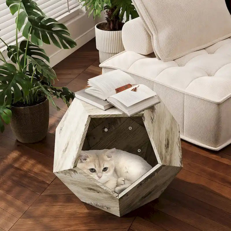 Table d'appoint niche pour chat avec trou d'entrée