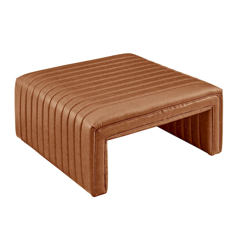 Table basse fer à cheval avec capitonnage cannelé