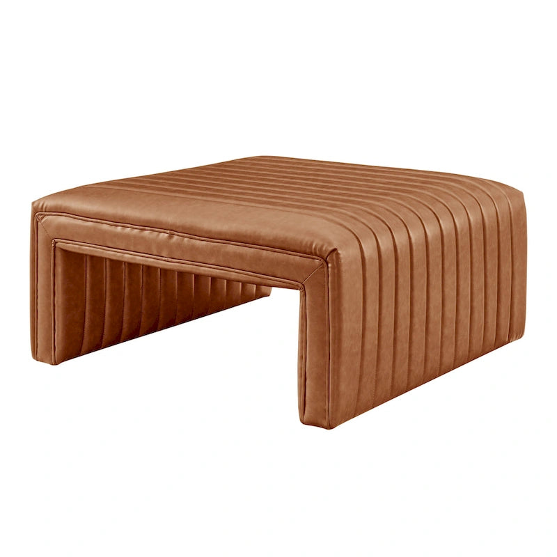 Table basse fer à cheval avec capitonnage cannelé