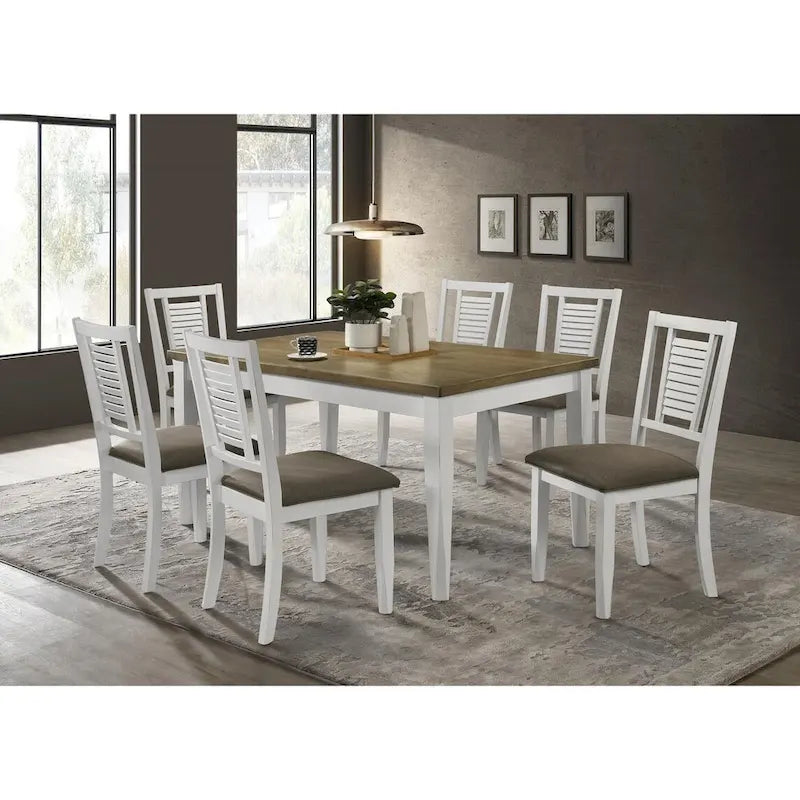 Table à manger rectangulaire brossée marron et blanc cassé