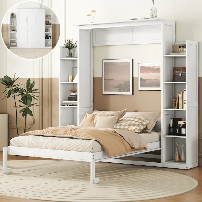 Lit escamotable avec armoire et étagères