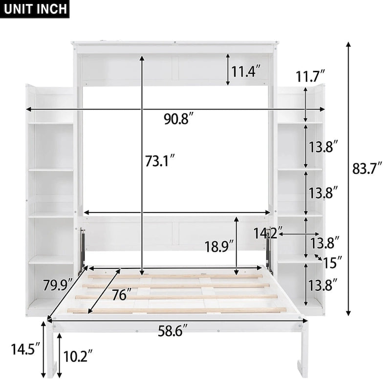 Lit escamotable avec armoire et étagères