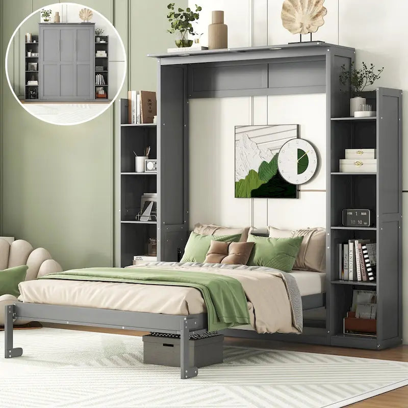 Lit escamotable avec armoire et étagères