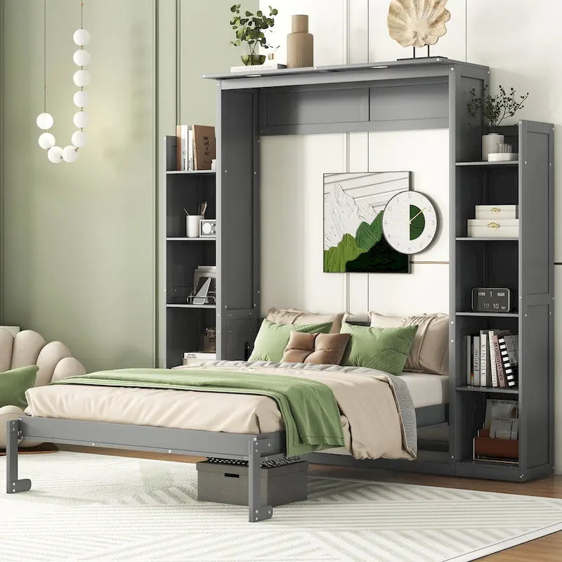 Lit escamotable avec armoire et étagères