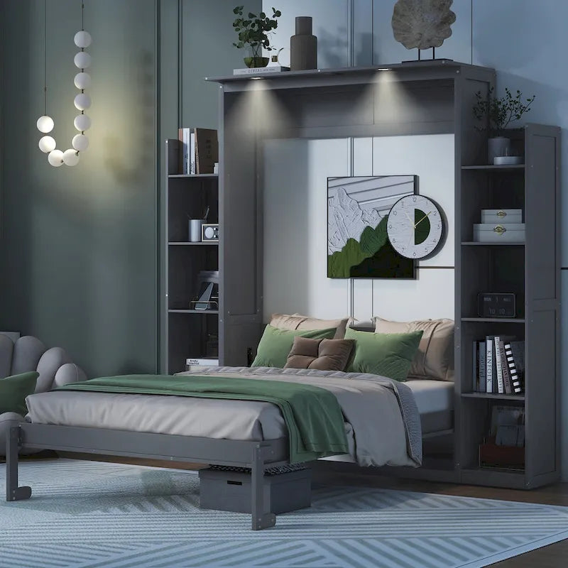 Lit escamotable avec armoire et étagères
