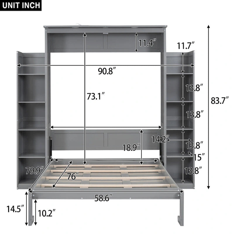 Lit escamotable avec armoire et étagères