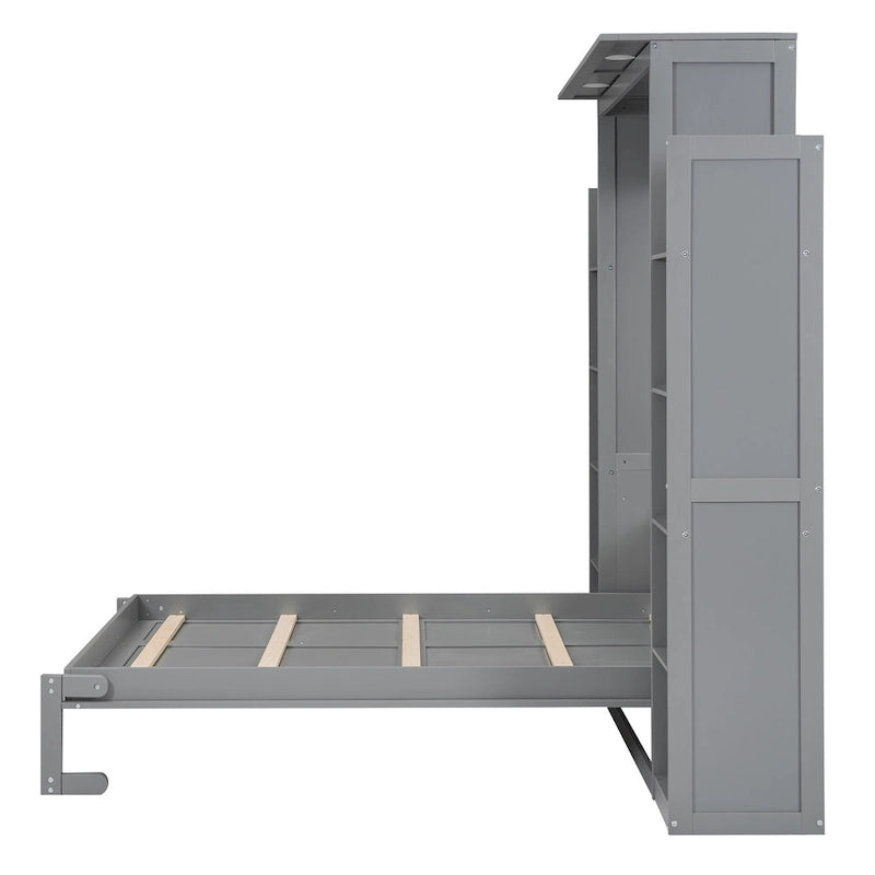 Lit escamotable avec armoire et étagères