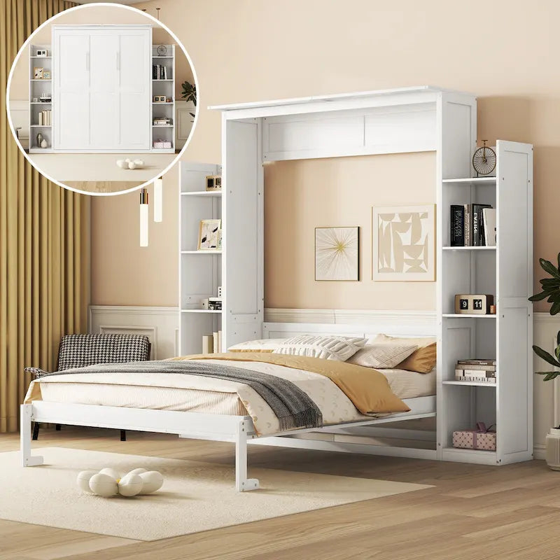 Lit escamotable avec armoire et étagères