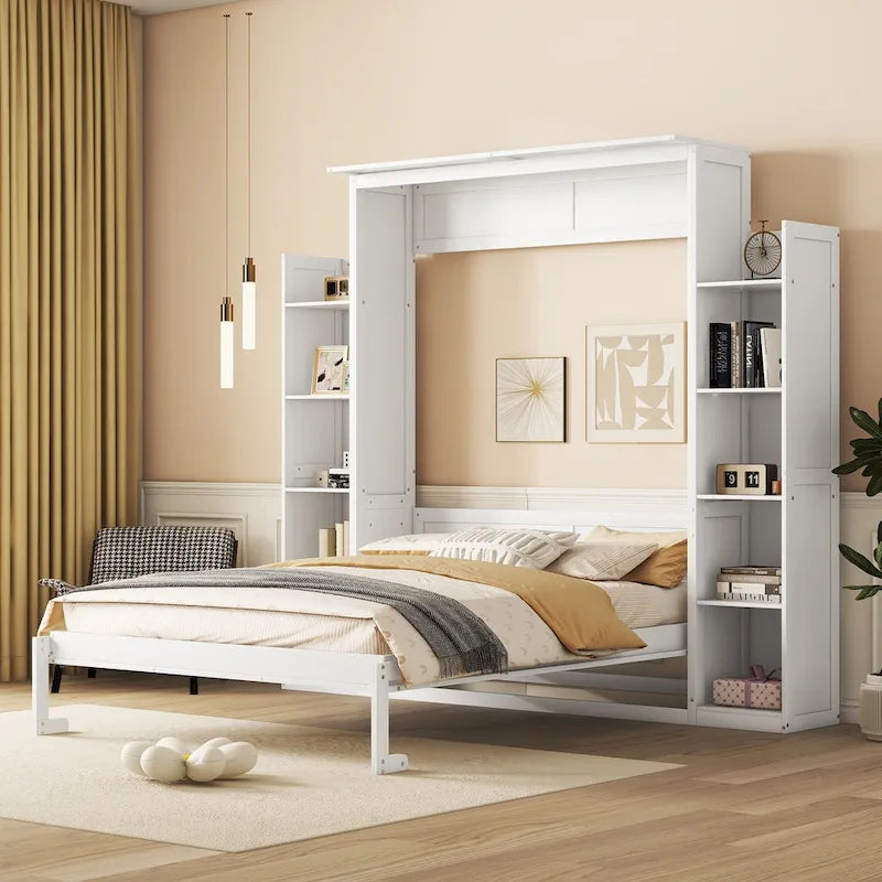 Lit escamotable avec armoire et étagères