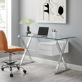 Bureau de travail avec plateau en verre et tiroirs