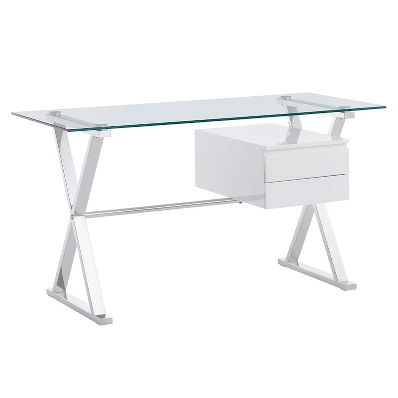 Bureau de travail avec plateau en verre et tiroirs