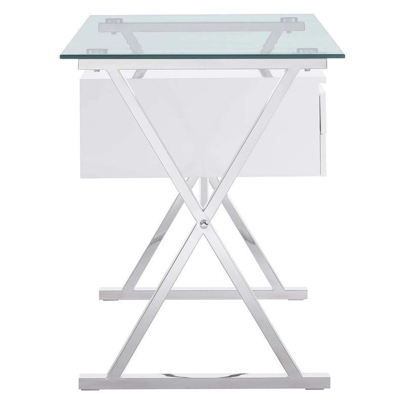 Bureau de travail avec plateau en verre et tiroirs