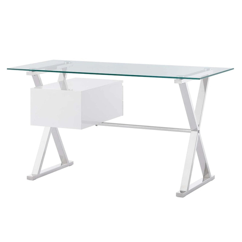 Bureau de travail avec plateau en verre et tiroirs
