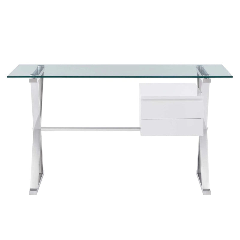 Bureau de travail avec plateau en verre et tiroirs