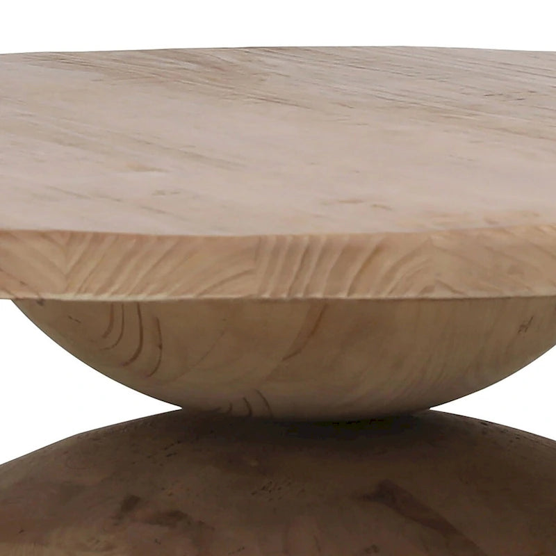 Table basse ronde sablier – Pin recyclé, finition naturelle